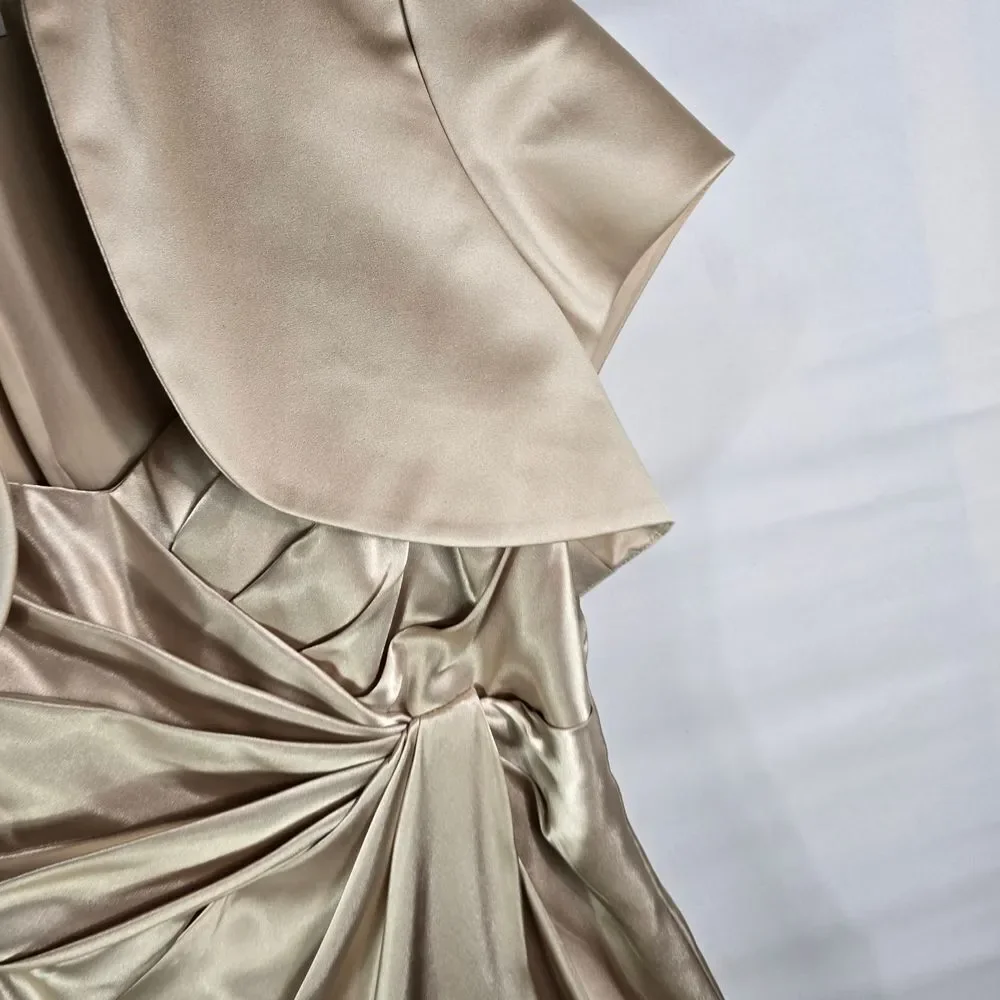 David’s Bridal Champagne Satin Gown w/ Bolero Formal Evening Dress Size 10/12